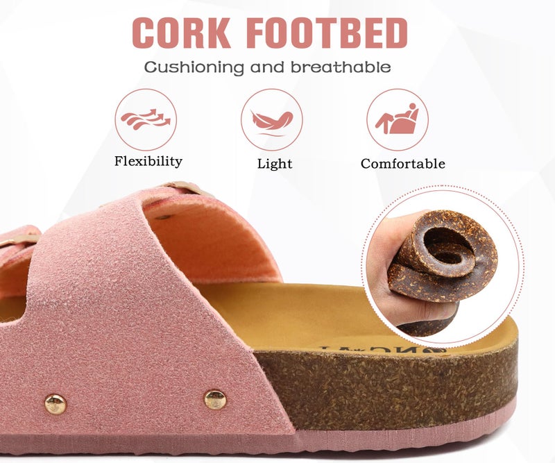 ONCAI Womens Comfortable Sandals Knock Off Clogs Sandals Women Dressy Summer Flat with Arch Support Two Strap Slip On Adjustable Buckle Slides Shoes for Women Pink Size 7 - Image 5